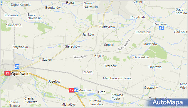 mapa Rajsko gmina Opatówek, Rajsko gmina Opatówek na mapie Targeo