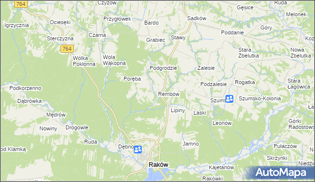 mapa Rembów gmina Raków, Rembów gmina Raków na mapie Targeo