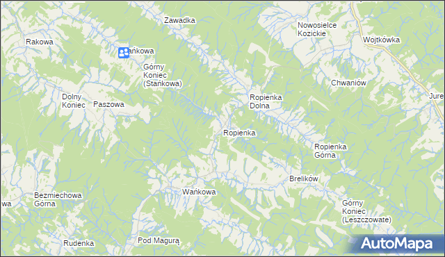 mapa Ropienka, Ropienka na mapie Targeo