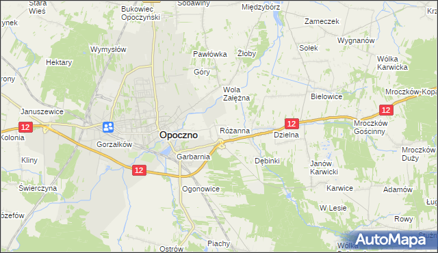 mapa Różanna gmina Opoczno, Różanna gmina Opoczno na mapie Targeo