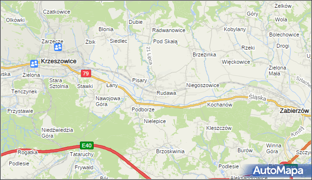 mapa Rudawa gmina Zabierzów, Rudawa gmina Zabierzów na mapie Targeo