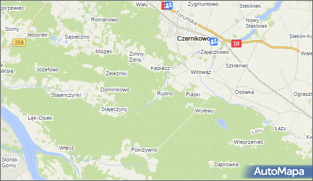 mapa Rudno gmina Czernikowo, Rudno gmina Czernikowo na mapie Targeo