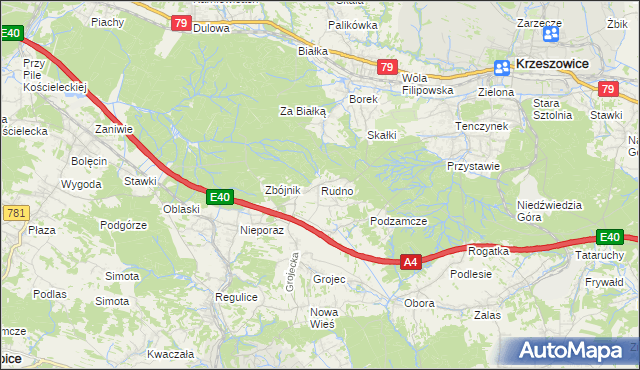 mapa Rudno gmina Krzeszowice, Rudno gmina Krzeszowice na mapie Targeo