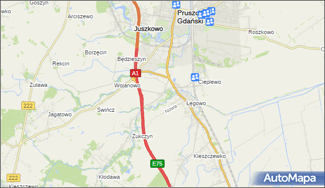 mapa Rusocin gmina Pruszcz Gdański, Rusocin gmina Pruszcz Gdański na mapie Targeo