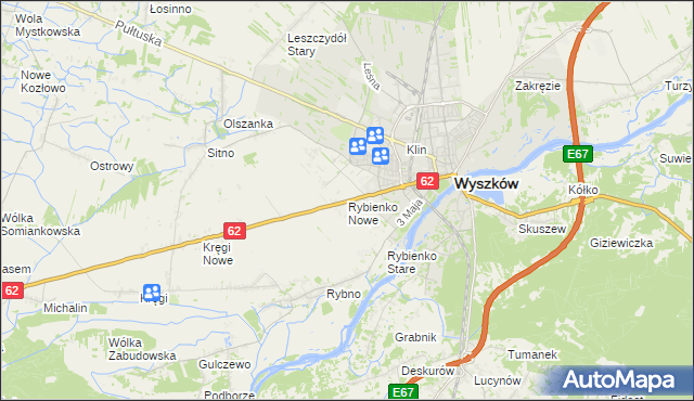 mapa Rybienko Nowe, Rybienko Nowe na mapie Targeo