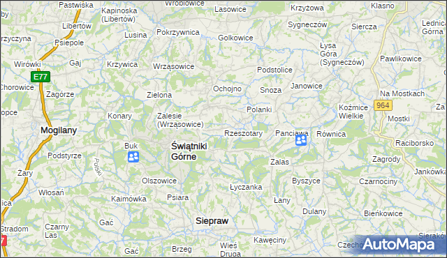 mapa Rzeszotary gmina Świątniki Górne, Rzeszotary gmina Świątniki Górne na mapie Targeo