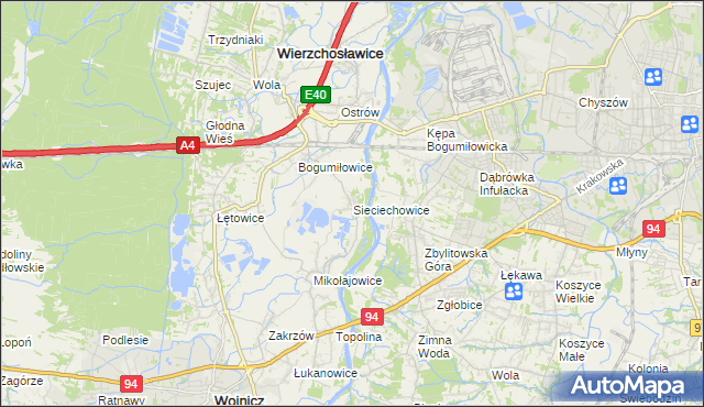 mapa Sieciechowice gmina Wierzchosławice, Sieciechowice gmina Wierzchosławice na mapie Targeo