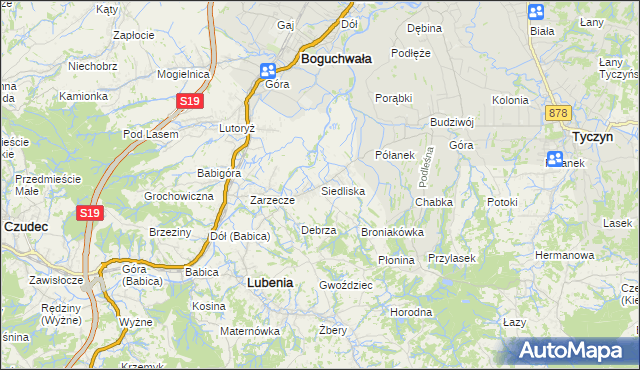 mapa Siedliska gmina Lubenia, Siedliska gmina Lubenia na mapie Targeo