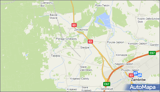 mapa Śledzie gmina Zambrów, Śledzie gmina Zambrów na mapie Targeo