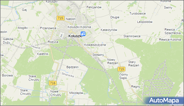 mapa Słotwiny gmina Koluszki, Słotwiny gmina Koluszki na mapie Targeo