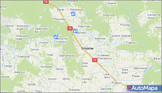 mapa Smyków powiat konecki, Smyków powiat konecki na mapie Targeo