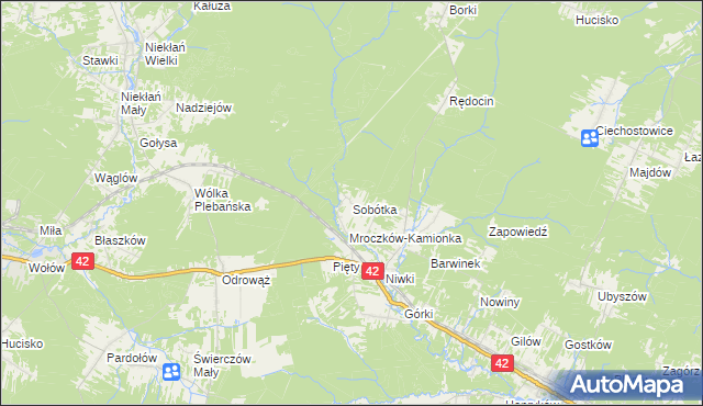 mapa Sobótka gmina Bliżyn, Sobótka gmina Bliżyn na mapie Targeo