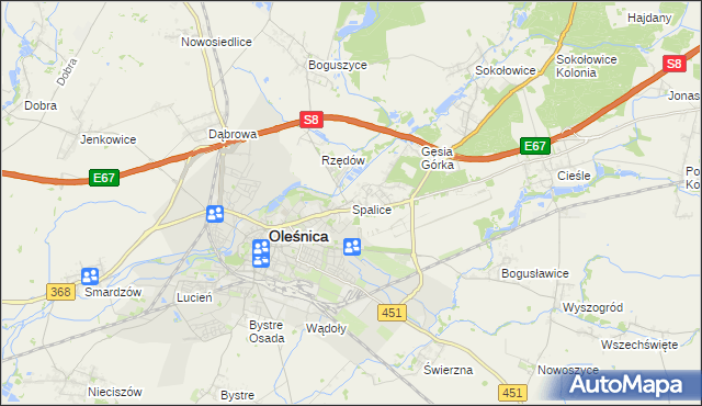 mapa Spalice, Spalice na mapie Targeo