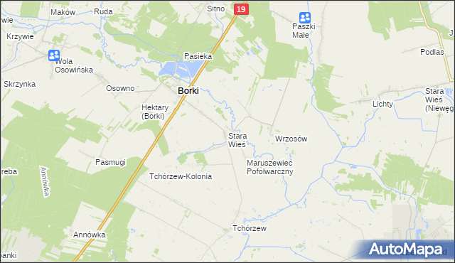 mapa Stara Wieś gmina Borki, Stara Wieś gmina Borki na mapie Targeo