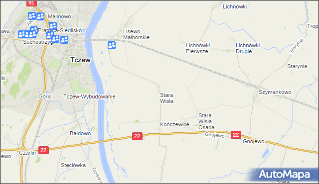 mapa Stara Wisła, Stara Wisła na mapie Targeo