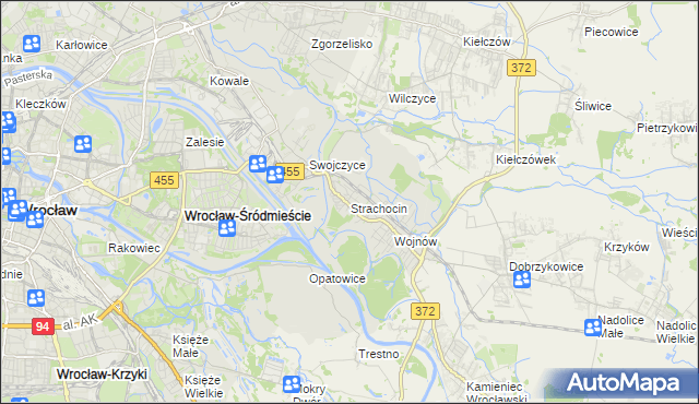 mapa Strachocin gmina Wrocław, Strachocin gmina Wrocław na mapie Targeo
