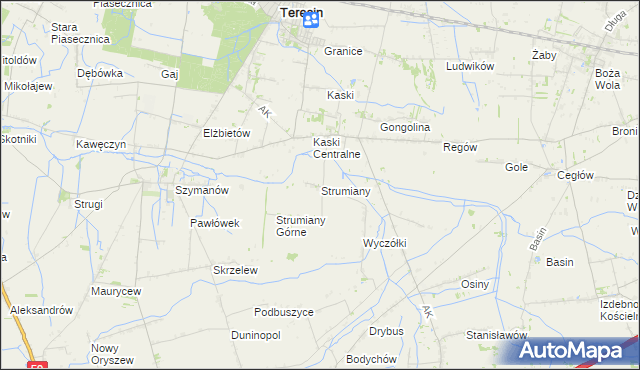 mapa Strumiany gmina Baranów, Strumiany gmina Baranów na mapie Targeo