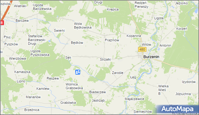 mapa Strzałki gmina Burzenin, Strzałki gmina Burzenin na mapie Targeo