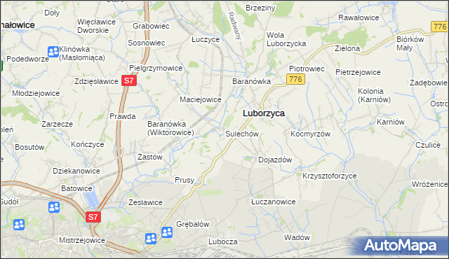 mapa Sulechów gmina Kocmyrzów-Luborzyca, Sulechów gmina Kocmyrzów-Luborzyca na mapie Targeo