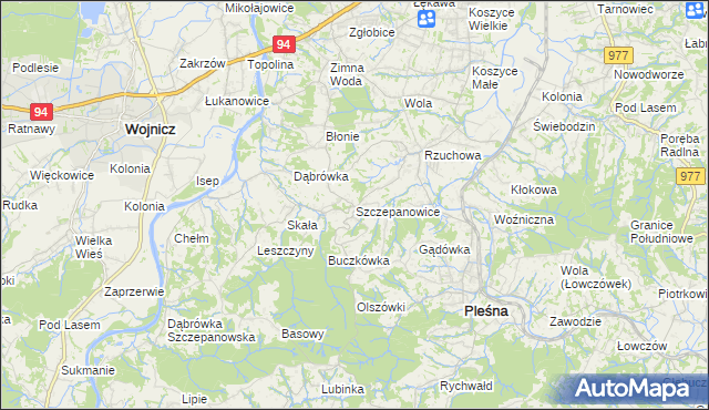 mapa Szczepanowice gmina Pleśna, Szczepanowice gmina Pleśna na mapie Targeo