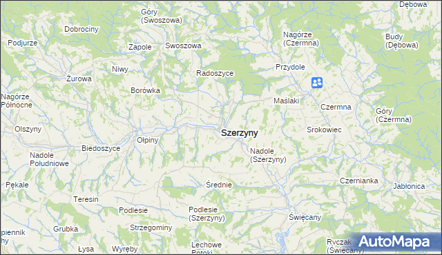 mapa Szerzyny, Szerzyny na mapie Targeo