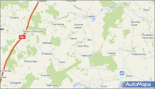 mapa Szymany gmina Wąsosz, Szymany gmina Wąsosz na mapie Targeo
