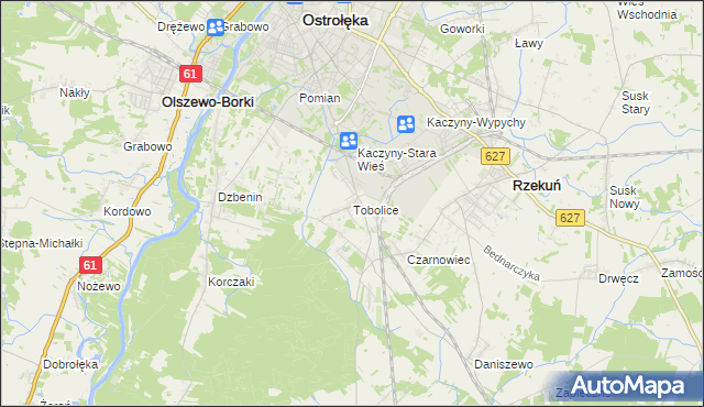 mapa Tobolice gmina Rzekuń, Tobolice gmina Rzekuń na mapie Targeo