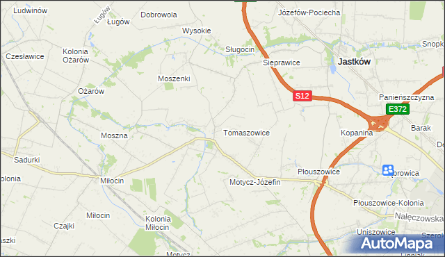 mapa Tomaszowice gmina Jastków, Tomaszowice gmina Jastków na mapie Targeo