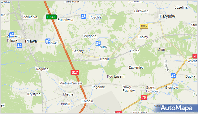 mapa Trąbki gmina Pilawa, Trąbki gmina Pilawa na mapie Targeo