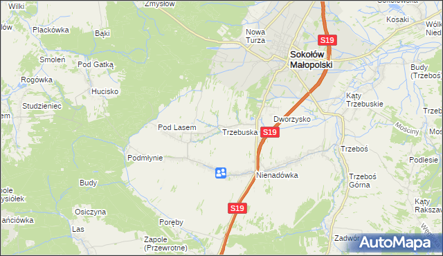 mapa Trzebuska, Trzebuska na mapie Targeo