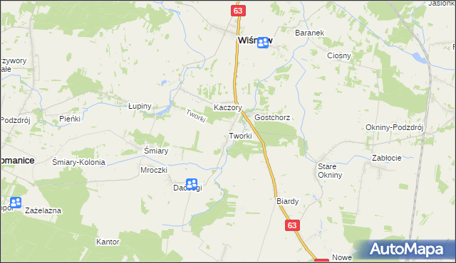 mapa Tworki gmina Wiśniew, Tworki gmina Wiśniew na mapie Targeo