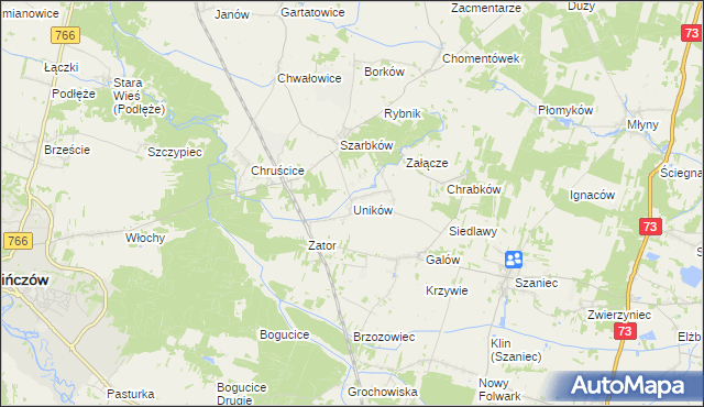 mapa Uników gmina Pińczów, Uników gmina Pińczów na mapie Targeo