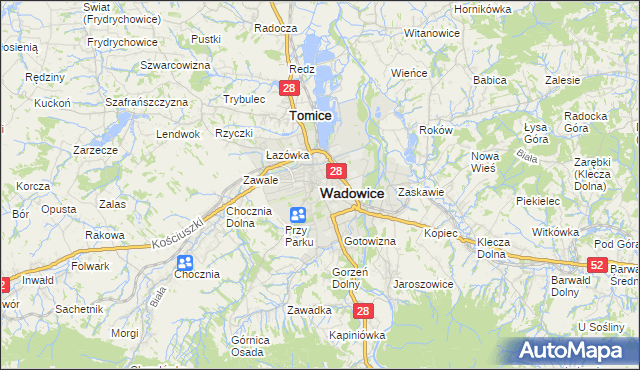 mapa Wadowice, Wadowice na mapie Targeo