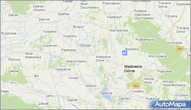 mapa Wadowice Dolne, Wadowice Dolne na mapie Targeo