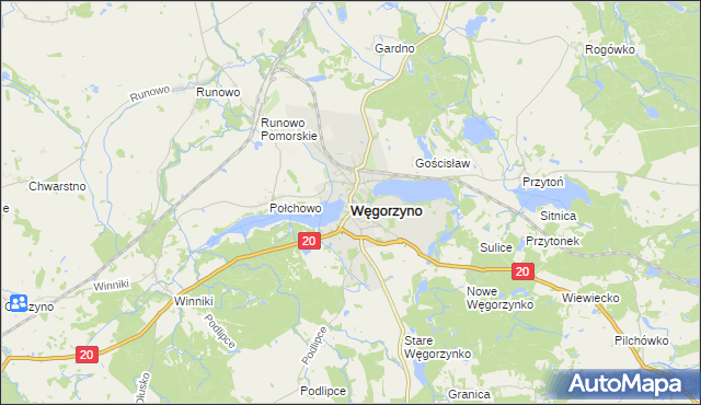 mapa Węgorzyno, Węgorzyno na mapie Targeo
