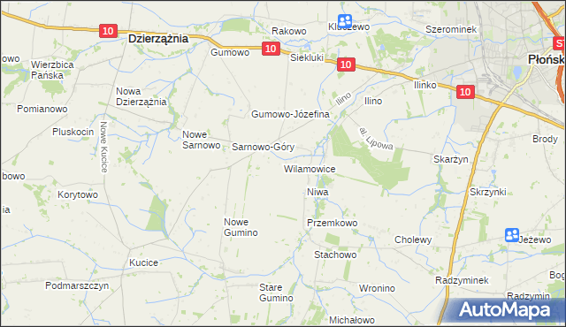 mapa Wilamowice gmina Dzierzążnia, Wilamowice gmina Dzierzążnia na mapie Targeo