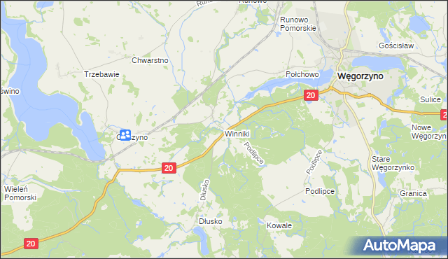 mapa Winniki gmina Węgorzyno, Winniki gmina Węgorzyno na mapie Targeo