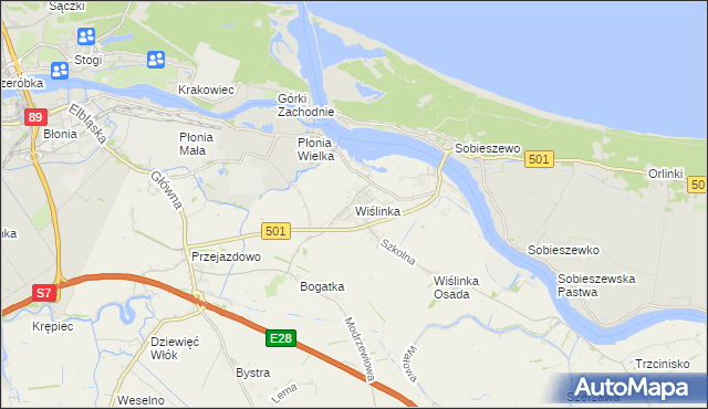 mapa Wiślinka, Wiślinka na mapie Targeo