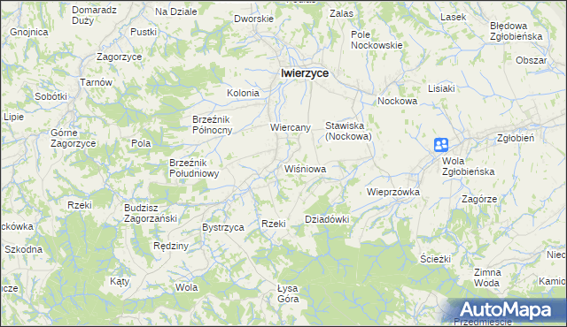 mapa Wiśniowa gmina Iwierzyce, Wiśniowa gmina Iwierzyce na mapie Targeo