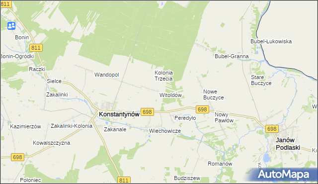 mapa Witoldów gmina Konstantynów, Witoldów gmina Konstantynów na mapie Targeo