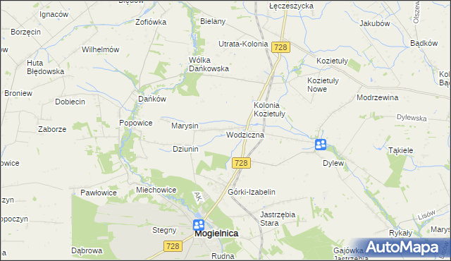 mapa Wodziczna gmina Mogielnica, Wodziczna gmina Mogielnica na mapie Targeo