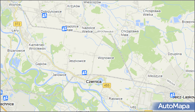 mapa Wojnowice gmina Czernica, Wojnowice gmina Czernica na mapie Targeo