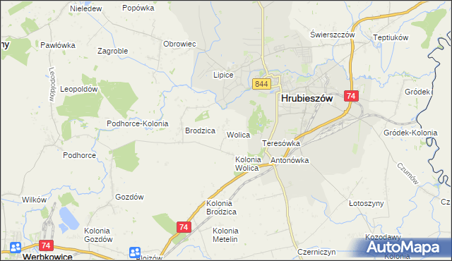 mapa Wolica gmina Hrubieszów, Wolica gmina Hrubieszów na mapie Targeo