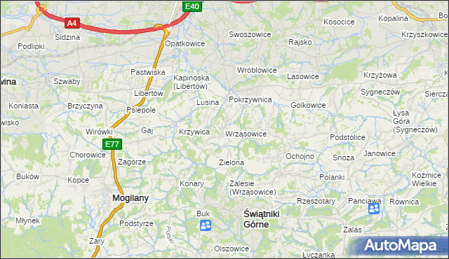 mapa Wrząsowice, Wrząsowice na mapie Targeo