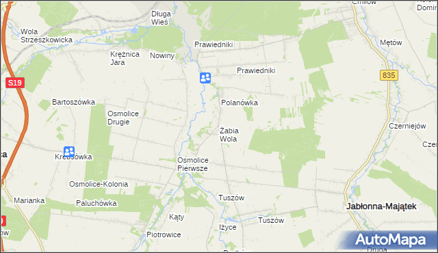 mapa Żabia Wola gmina Strzyżewice, Żabia Wola gmina Strzyżewice na mapie Targeo