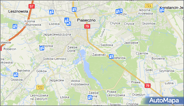 mapa Żabieniec gmina Piaseczno, Żabieniec gmina Piaseczno na mapie Targeo