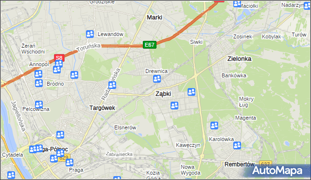 mapa Ząbki powiat wołomiński, Ząbki powiat wołomiński na mapie Targeo