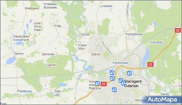 mapa Żabno gmina Starogard Gdański, Żabno gmina Starogard Gdański na mapie Targeo