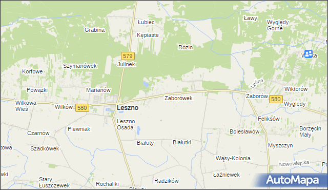 mapa Zaborówek gmina Leszno, Zaborówek gmina Leszno na mapie Targeo