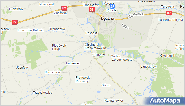 mapa Zakrzów gmina Łęczna, Zakrzów gmina Łęczna na mapie Targeo